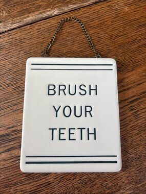 Hearth & Hand Magnolia Brush Your Teeth Stoneware Wall Sign 6x5 Ivory/Black